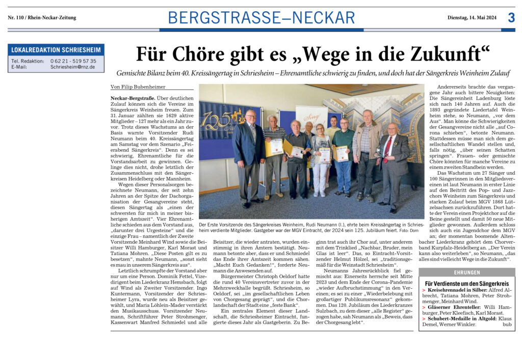 Artikel Rhein-Neckar-Zeitung v. 14. Mai 2024